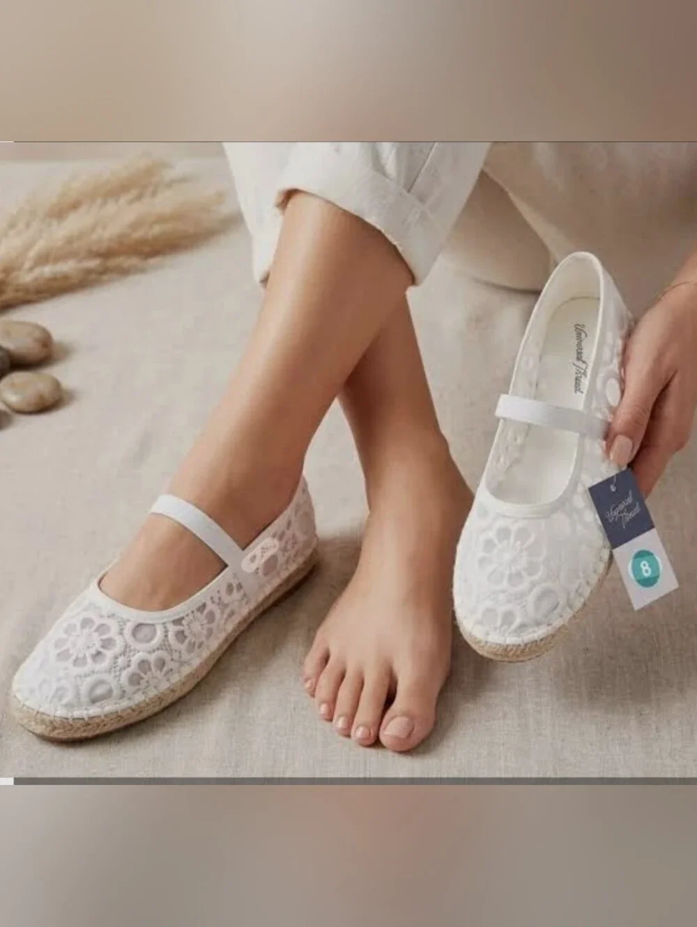 Universal Thread White Lace Mary Jane Espadrilles with Strap Size 8